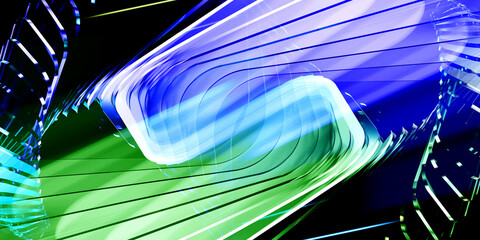 Cyber elements made of transparent glass and liquid acrylic green violet blue glow on black backdrop cinematic tech background design cover art music visuals 3d rendering © IM_VISUALS