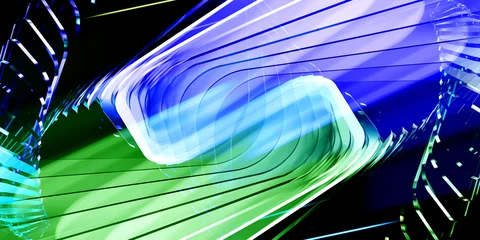 Cyber elements made of transparent glass and liquid acrylic green violet blue glow on black backdrop cinematic tech background design cover art music visuals 3d rendering © IM_VISUALS