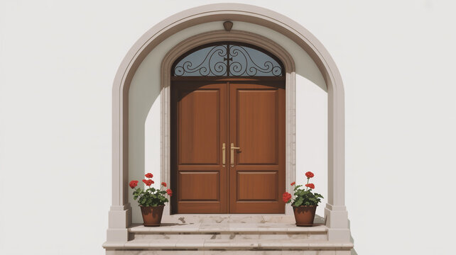 Elegant wooden door with floral decor