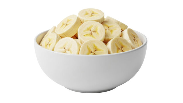 Slices of ripe bananas in a white bowl ready for a healthy snack or dessert option during any time of the day