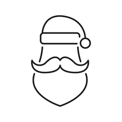 Santa Claus Face Line Icon. Christmas Holiday, Festive Season, And Winter Celebration Outline Symbol. Santa Hat And Beard Illustration. Editable Stroke. Isolated Vector Illustration