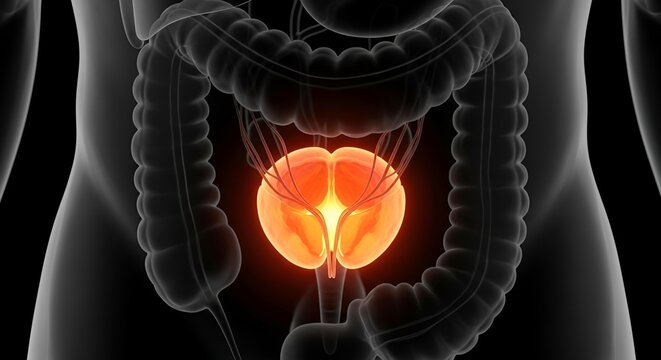 Anatomical illustration of the human bladder and prostate gland