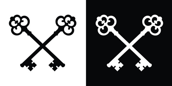 Crossed keys silhouette vector, old vintage keys icon vector