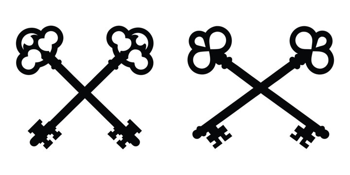 Crossed keys silhouette vector, old vintage keys icon vector