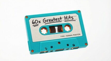 Obraz premium Vintage cassette tape labeled 60x Greatest Hits showcasing nostalgia