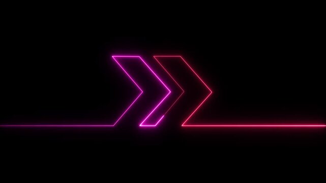 Neon arrow right direction concept. Arrow pointing right side, beautiful right side neon arrow icon animation on black background.