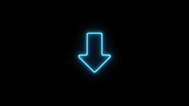 Glowing neon line swipe down arrow icon. download icon. down arrows icon. Download arrow animation. Bouncing down icon on a dark background