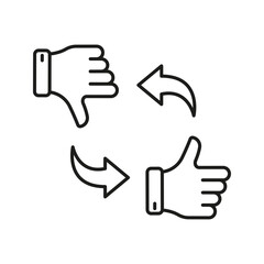 Thumbs Up And Down With Arrows Line Icon. Feedback And Opinion Exchange Outline Symbol. Decision Making And Evaluation Process. Editable Stroke. Isolated Vector Illustration