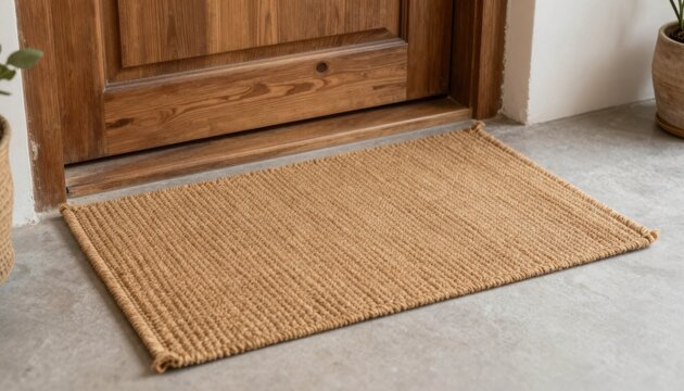 Welcoming natural jute doormat home entrance lifestyle image cozy indoor environment front view minimalist design