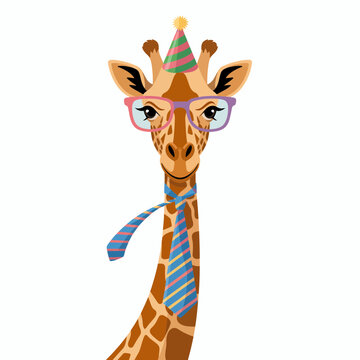 A jiraf  with glass Flat design vector illustration of a stylized artistic amorphous shape in bright aqua and yellow, representing fluidity and abstract concepts.