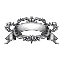 Intertwined vintage-style banners in shades of teal, orange, and copper with elegant curling ends ,isolated on transparent background