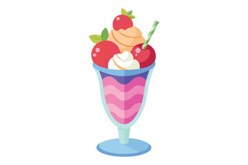 strawberry ice cream dessert sundae glass vector on white background