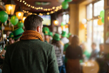 Obraz premium Man from Behind in St. Patrick’s Day Pub