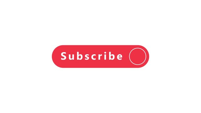 Red rounded rectangle button with the word Subscribe and a circle outline on a white background image