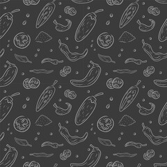 Hand drawn chili pepper seamless pattern, hot chili pattern vintage background
