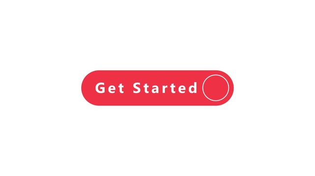 Red rounded rectangle button with the words Get Started and a circle outline on a white background image