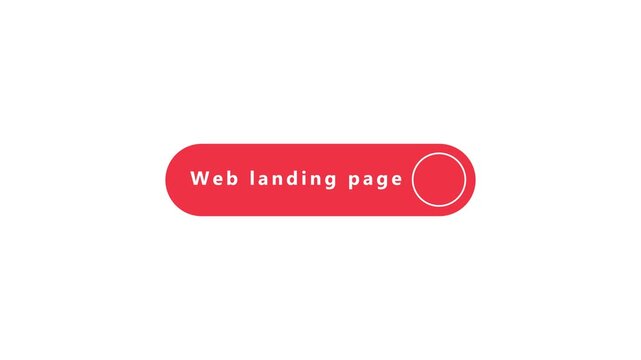 Red rounded rectangle button with white text Web landing page and a circular outline on a white background