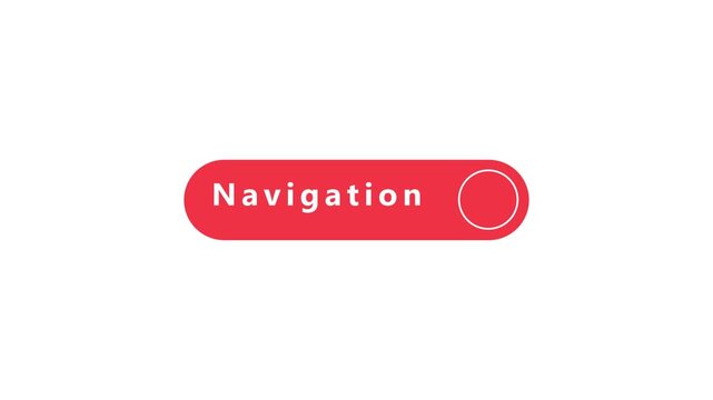 Red rounded button with the word Navigation and a circular outline on a white background menu direction