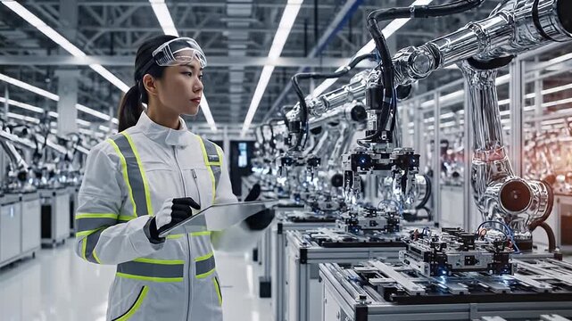 Inspecting an automated manufacturing line with a technician using a tablet
