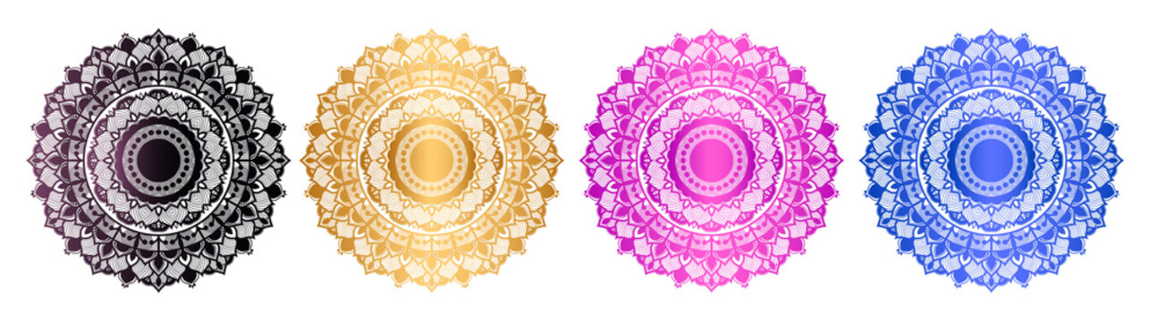 Indian flower mandala art with luxury golden circle frame transparent vintage gold circular pattern