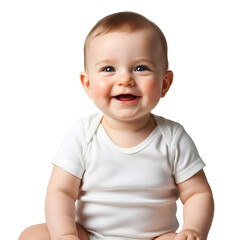 Adorable Baby Wearing White Bodysuit Smiling with Blue Eyes infant child