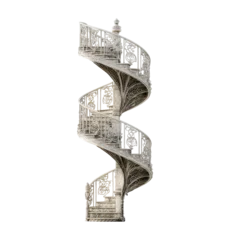 Stickers Trappen Minimalist white spiral staircase with an elegant curved design and thin metal railings ,isolated on transparent background  © Dn Design