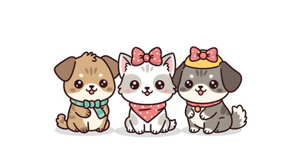 Obraz premium Sweet Cartoon Pets Friends Featuring Dog and Cat Characters