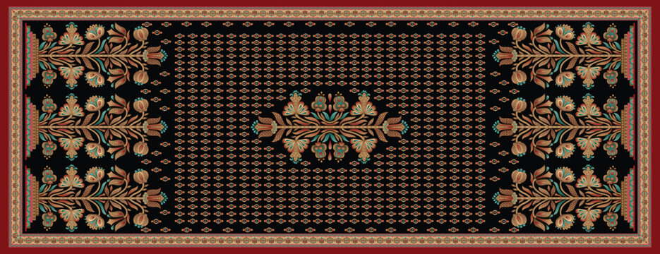 decorative mughal motif   stole black background design
