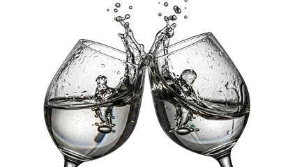 Two Glasses of Water Clinking with Water Splash and Bubbles (125) image