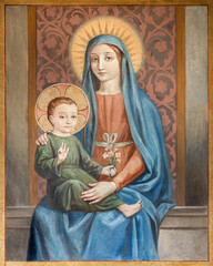 Obraz premium Bobbio - The fresco of Madonna in Cathedral (Santa Maria Assunta) by Luigi Morgari from 20. cent.