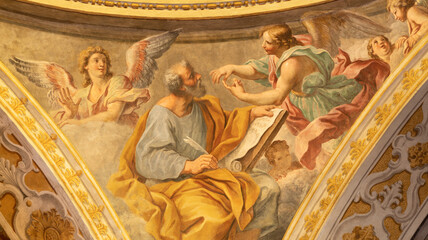 Naklejka premium Acireale - The fresco of St. Matthew the Evangelist from the cupola of Duomo by Pietro Paolo Vasta (1735-1739).