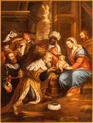 Fotobehang Jezus Christus VIGEVANO, ITALY - JANUARY 18, 2026: The painting of Three Magi in the church Chiesa di San Francesco by unknown artist.   © Renáta Sedmáková