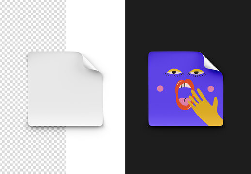 Square Sticker Mockup Isolated