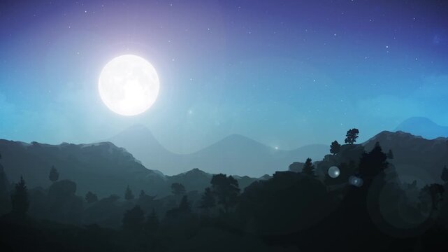 Mountains Landscape At Night Beautiful Animation
Wild landscape of mountains animation in the night on a sky and moonshine background with a parallaxe motion effect