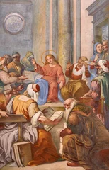 Fotobehang Jezus Christus BUSTO ARSIZIO, ITALY - JANUARY 19, 2026: The fresco of Twelve Jesus in the Temple in the church Basilica di San GIovanni Battista probably by Francesco Maria Bianchi  (1727).  © Renáta Sedmáková