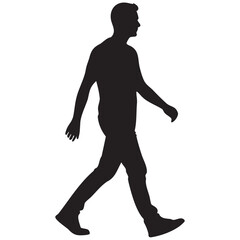 Man walking silhouette, profile view, isolated on white.