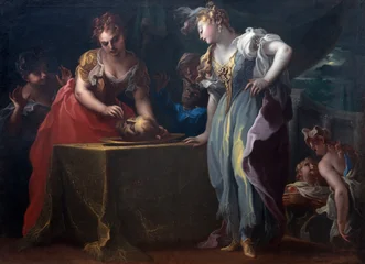 Fotobehang Jezus Christus BUSTO ARSIZIO, ITALY - JANUARY 19, 2026: The painting of Hedodias and Salome with the head of St. John the Baptist in the church Basilica di San GIovanni Battista by  Carlo Perda (1652 – 1729).  © Renáta Sedmáková