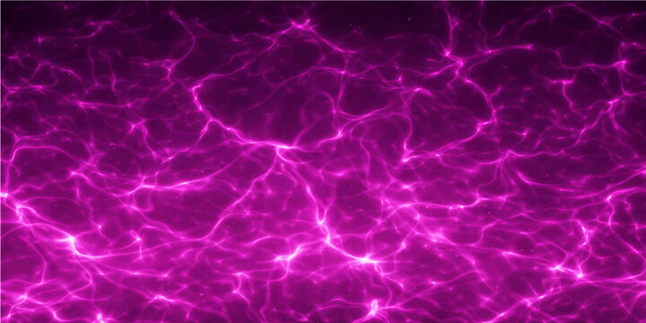 Glowing abstract purple and pink liquid background featuring fractal smoke textures with electric blue lightning sparks and seamless energy waves in a motion design illustration