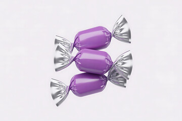Elegant Light Purple Candy in Wrapper Flying on White Background