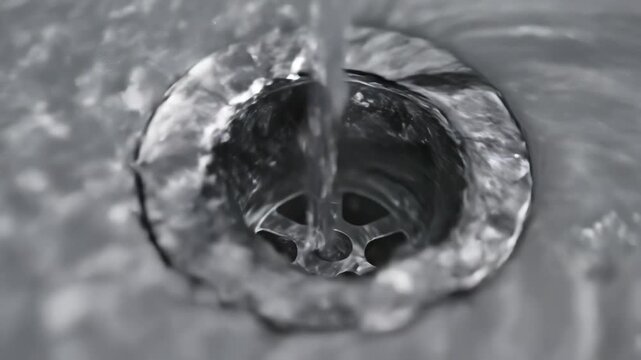 Water flowing into sink drain