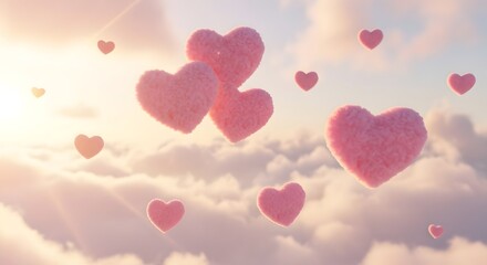 Happy valentine's day wishes with floating hearts in the sky