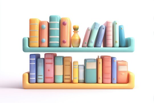 Literary Haven: A vibrant collection of books and a single vase on pastel-colored bookshelves, inviting one into a world of knowledge and imagination. A visual ode to learning, knowledge.