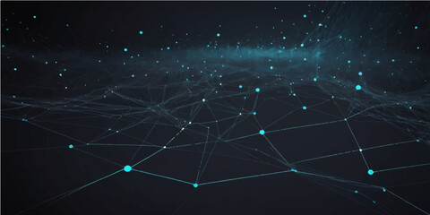 A futuristic digital illustration of a blue planet Earth wrapped in a global communication network of glowing energy lines and light flashes against a starry space background © Faysal