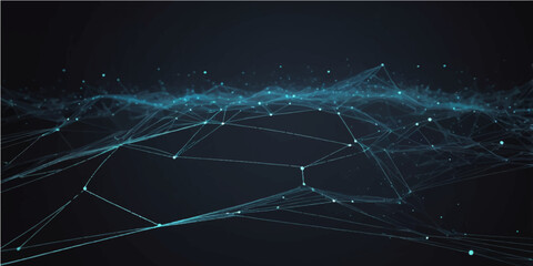 Abstract blue technology background featuring a digital world map with glowing light lines and motion waves for a futuristic communication network design © Faysal