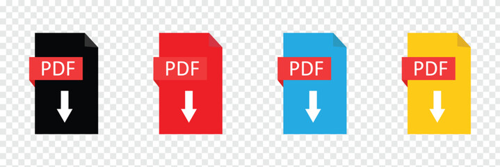 Collection of pdf icons | pdf icon sheet | black, white and red pdf and paper symbols with different corners. Vector Illustration. Vector illustration EPS 10 .