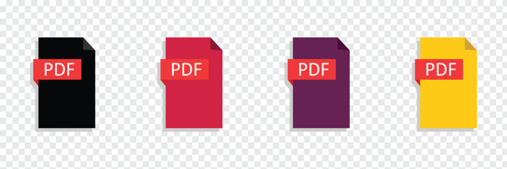 Collection of pdf icons | pdf icon sheet | black, white and red pdf and paper symbols with different corners. Vector Illustration. Vector illustration EPS 10 .