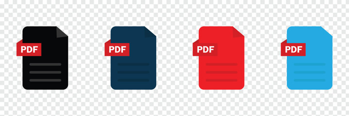 Collection of pdf icons | pdf icon sheet | black, white and red pdf and paper symbols with different corners. Vector Illustration. Vector illustration EPS 10 .