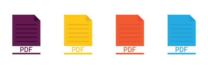 Collection of pdf icons | pdf icon sheet | black, white and red pdf and paper symbols with different corners. Vector Illustration. Vector illustration EPS 10 .