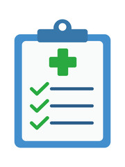 Fototapeta premium A colorful clipboard with a medical cross and checklists, symbolizing healthcare and organization.