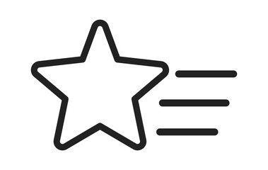 A simple outline of a star with three parallel lines representing motion or speed.